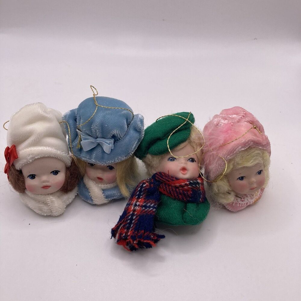 Vintage Lot Of 4 Porcelain Doll Head Christmas Tree Cottage Core